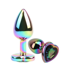 Plug anale rainbow in metallo con pietra a cuore dilatatore anale liscio